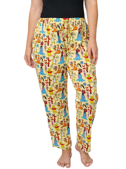 Women's Disney Winnie The Pooh Pajama Pants Loungewear Yellow Eeyore Piglet Owl