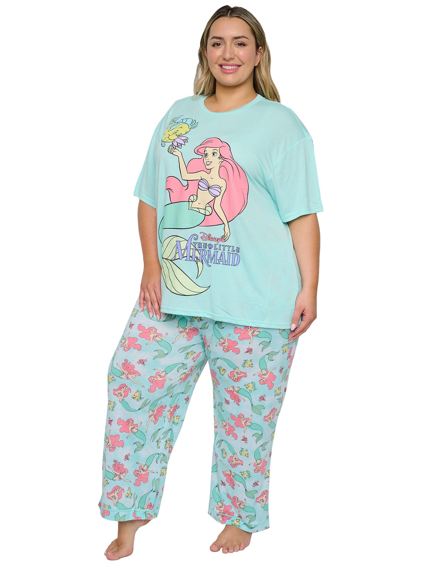 Women's Plus Size The Little Mermaid Ariel Pajama Set T-Shirt & Pants Disney