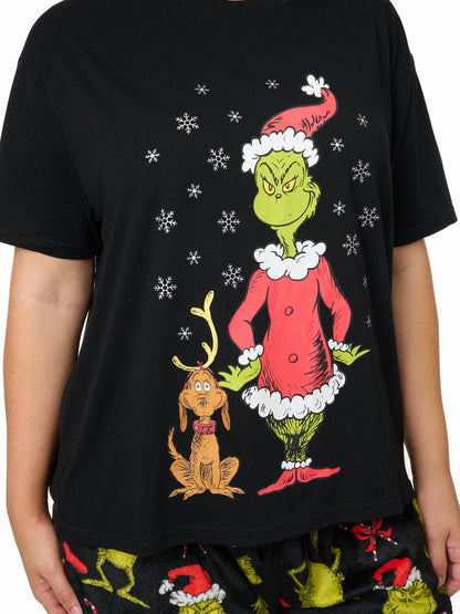 Women's Plus Size The Grinch T-Shirt & Pant Plush Pajama Set Dr Seuss Christmas