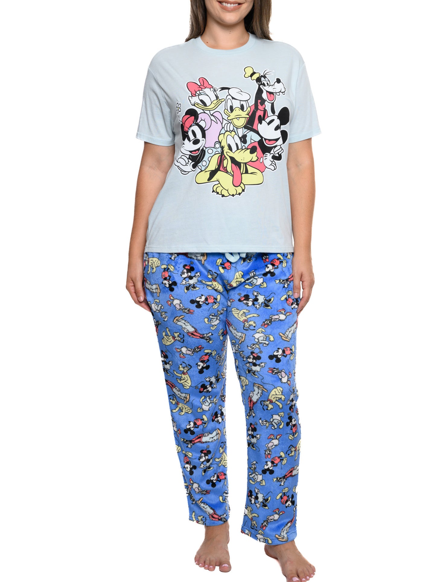 Disney Mickey Mouse & Friends T-Shirt & Plush Pant Pajama Women's Plus Size Set