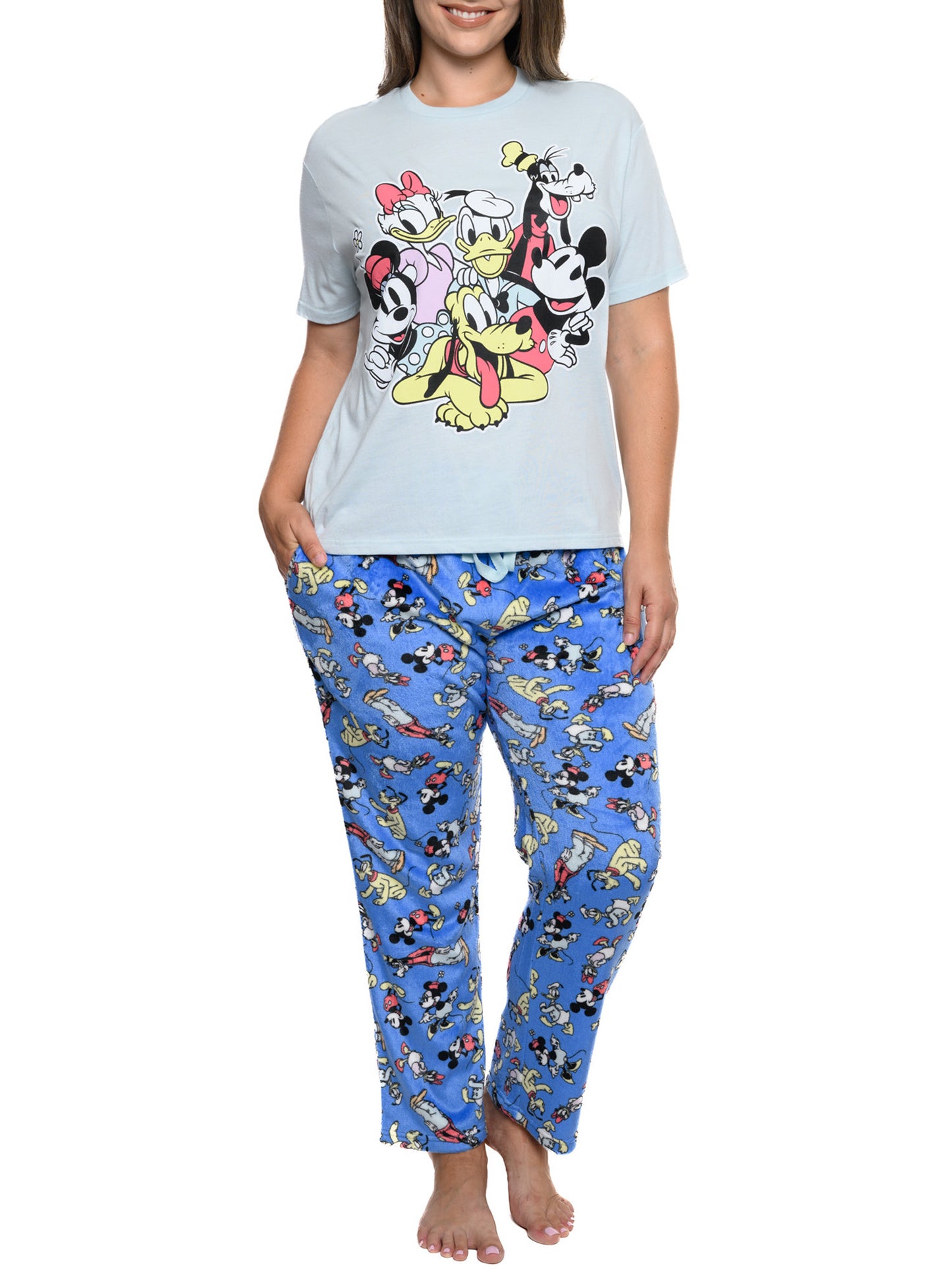 Disney Mickey Mouse & Friends T-Shirt & Plush Pant Pajama Women's Plus Size Set