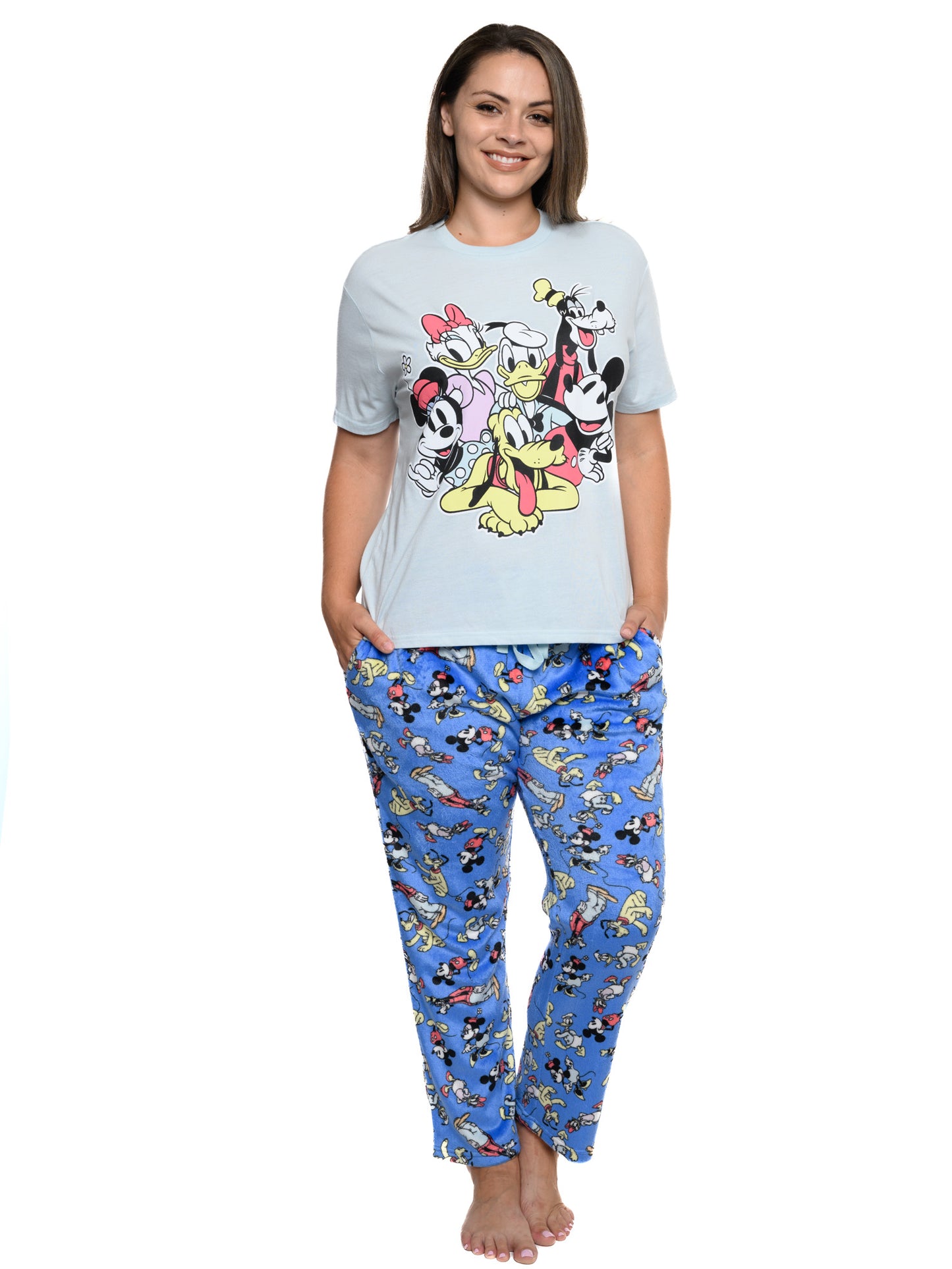 Disney Mickey Mouse & Friends T-Shirt & Plush Pant Pajama Women's Plus Size Set