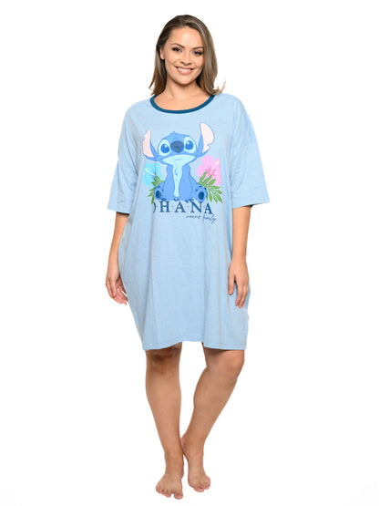 Womens & Womens Plus Disney Stitch Sleep Shirt Pajamas Blue One Size Ohana