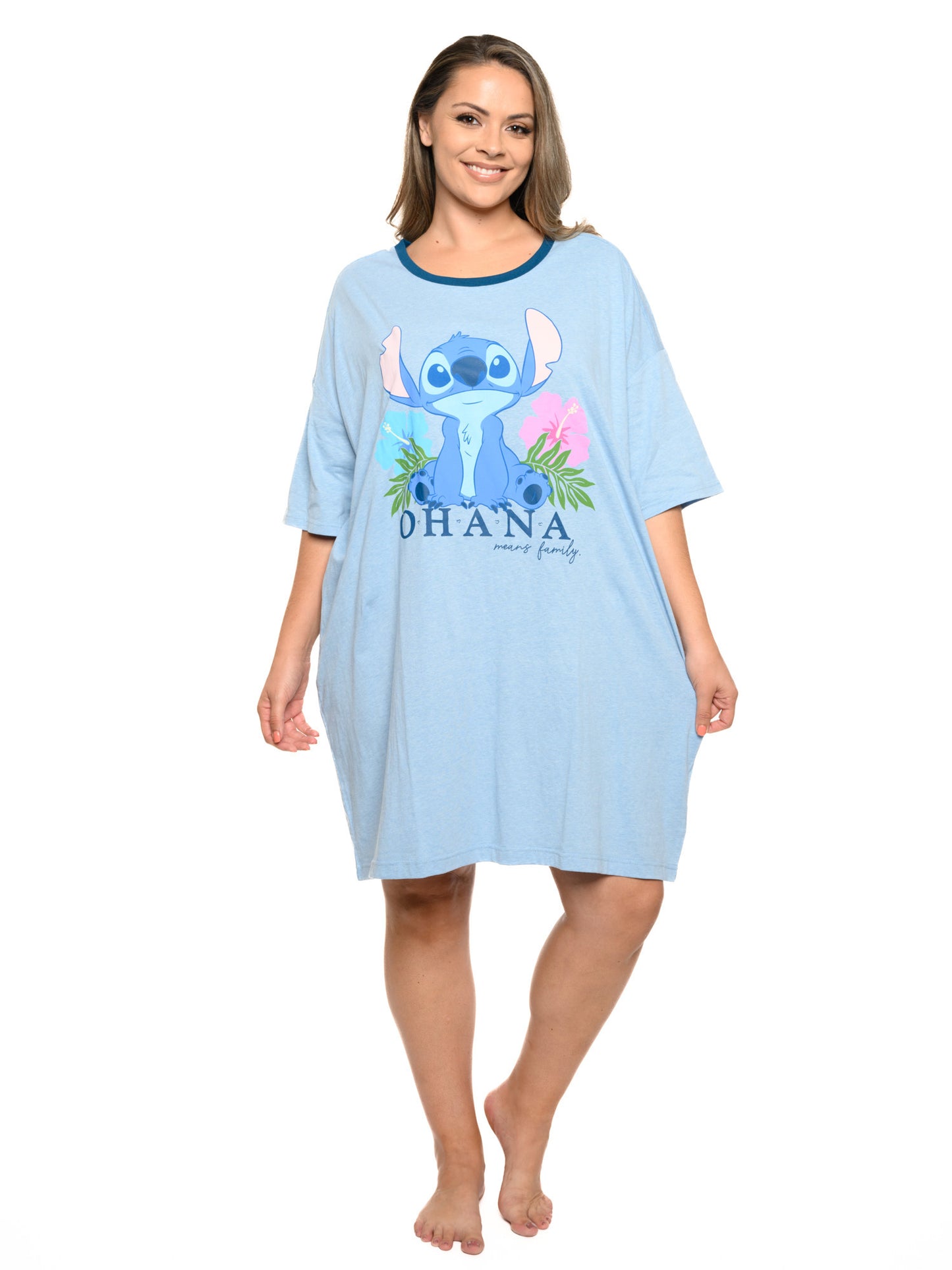 Womens & Womens Plus Disney Stitch Sleep Shirt Pajamas Blue One Size Ohana