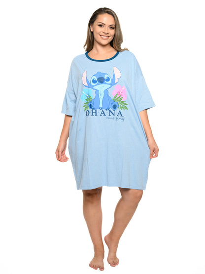 Womens & Womens Plus Disney Stitch Sleep Shirt Pajamas Blue One Size Ohana