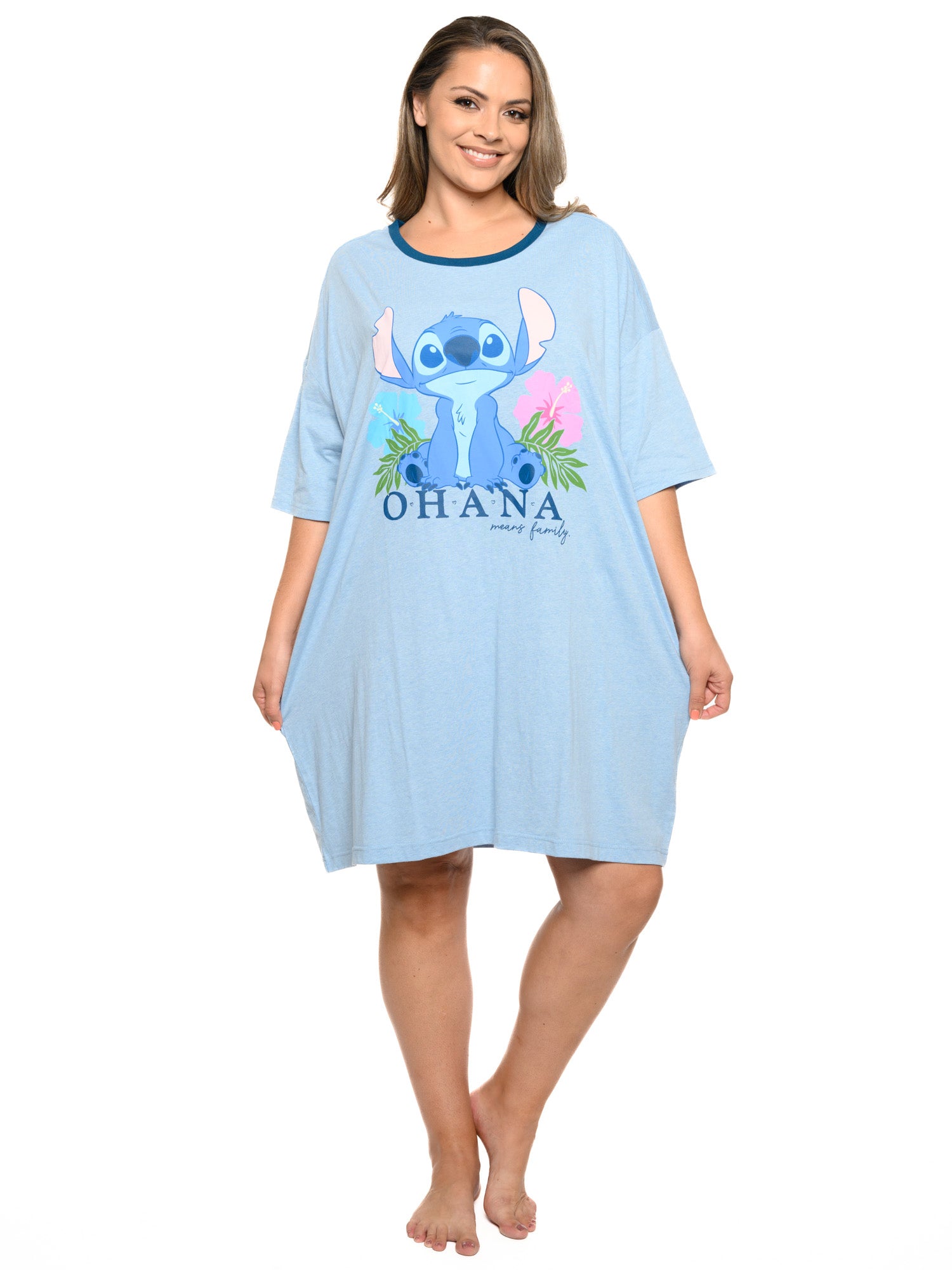 Womens & Womens Plus Disney Stitch Sleep Shirt Pajamas Blue One Size Ohana