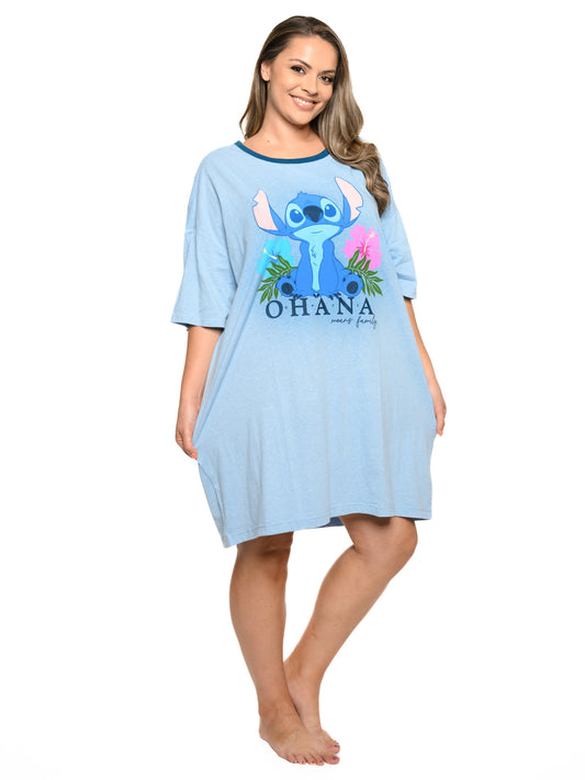 Womens & Womens Plus Size Disney Stitch Sleep Shirt Pajamas Blue Ohana