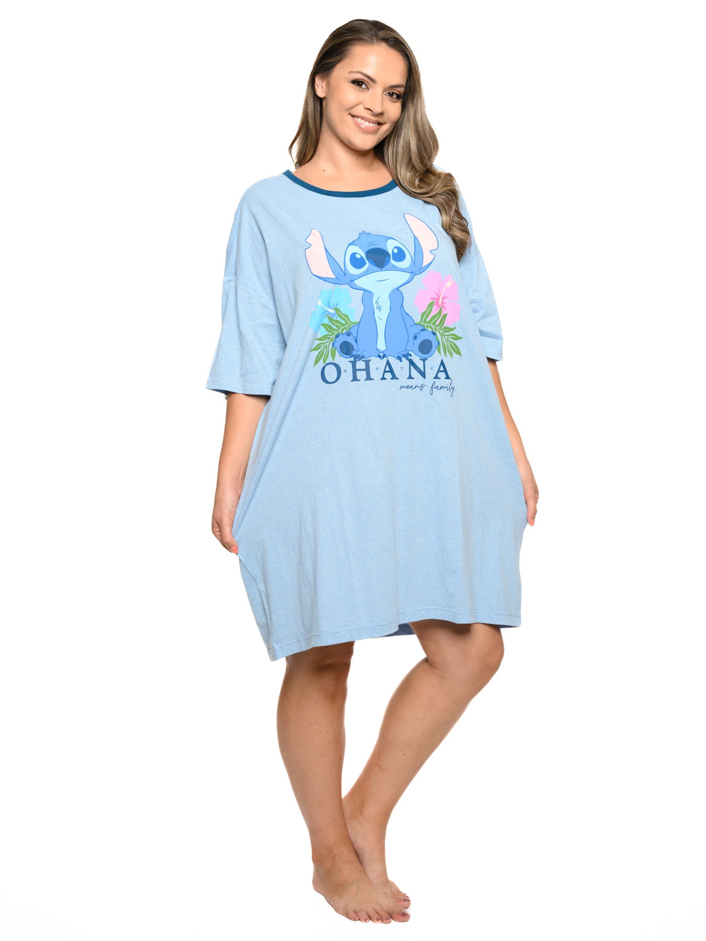 Womens & Womens Plus Disney Stitch Sleep Shirt Pajamas Blue One Size Ohana