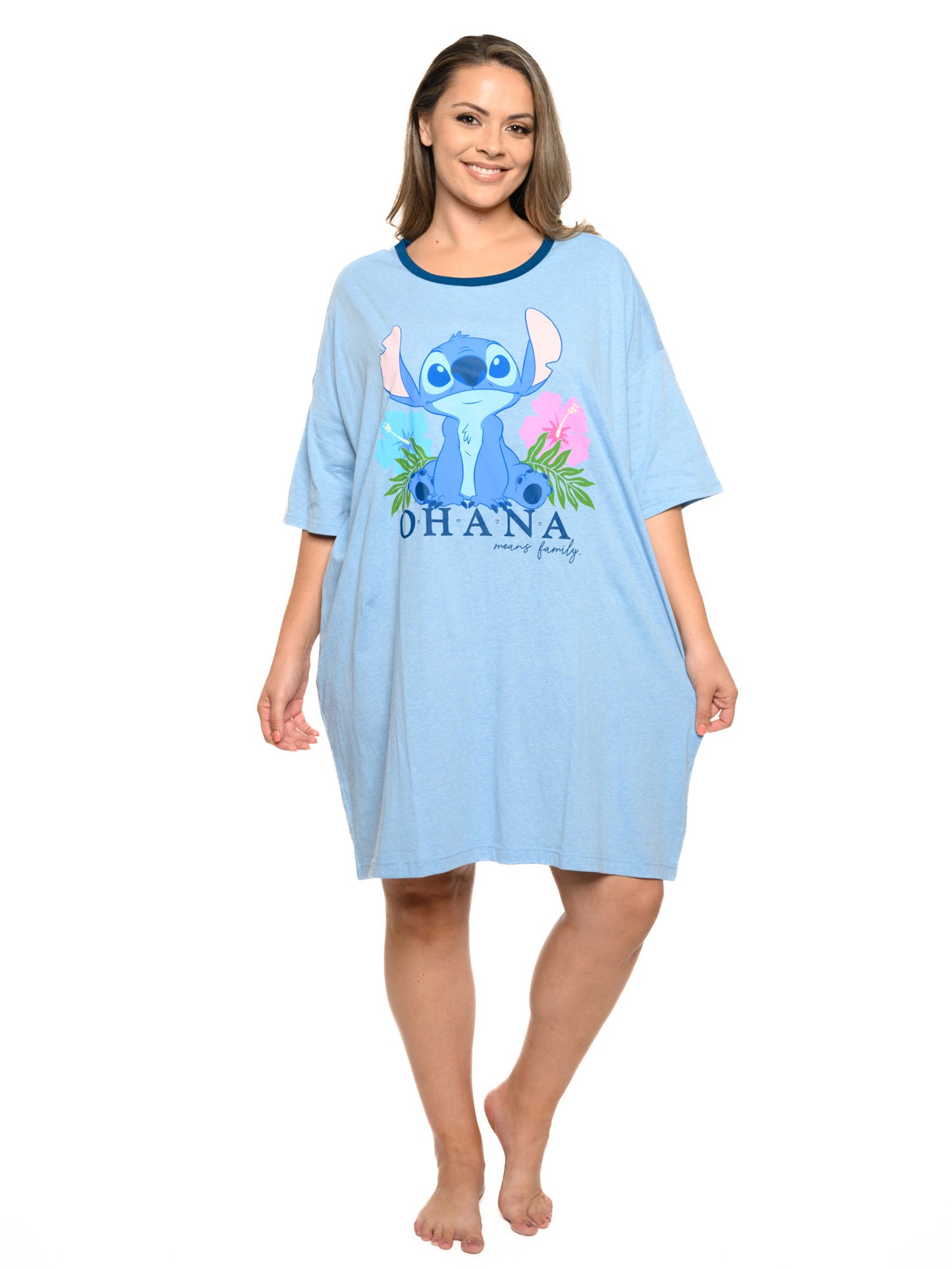 Womens & Womens Plus Disney Stitch Sleep Shirt Pajamas Blue One Size Ohana