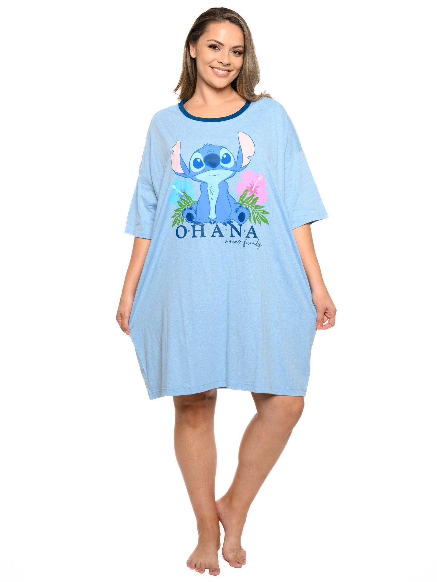 Womens & Womens Plus Size Disney Stitch Sleep Shirt Pajamas Blue Ohana