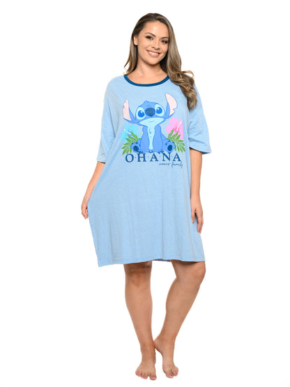 Womens & Womens Plus Size Disney Stitch Sleep Shirt Pajamas Blue Ohana