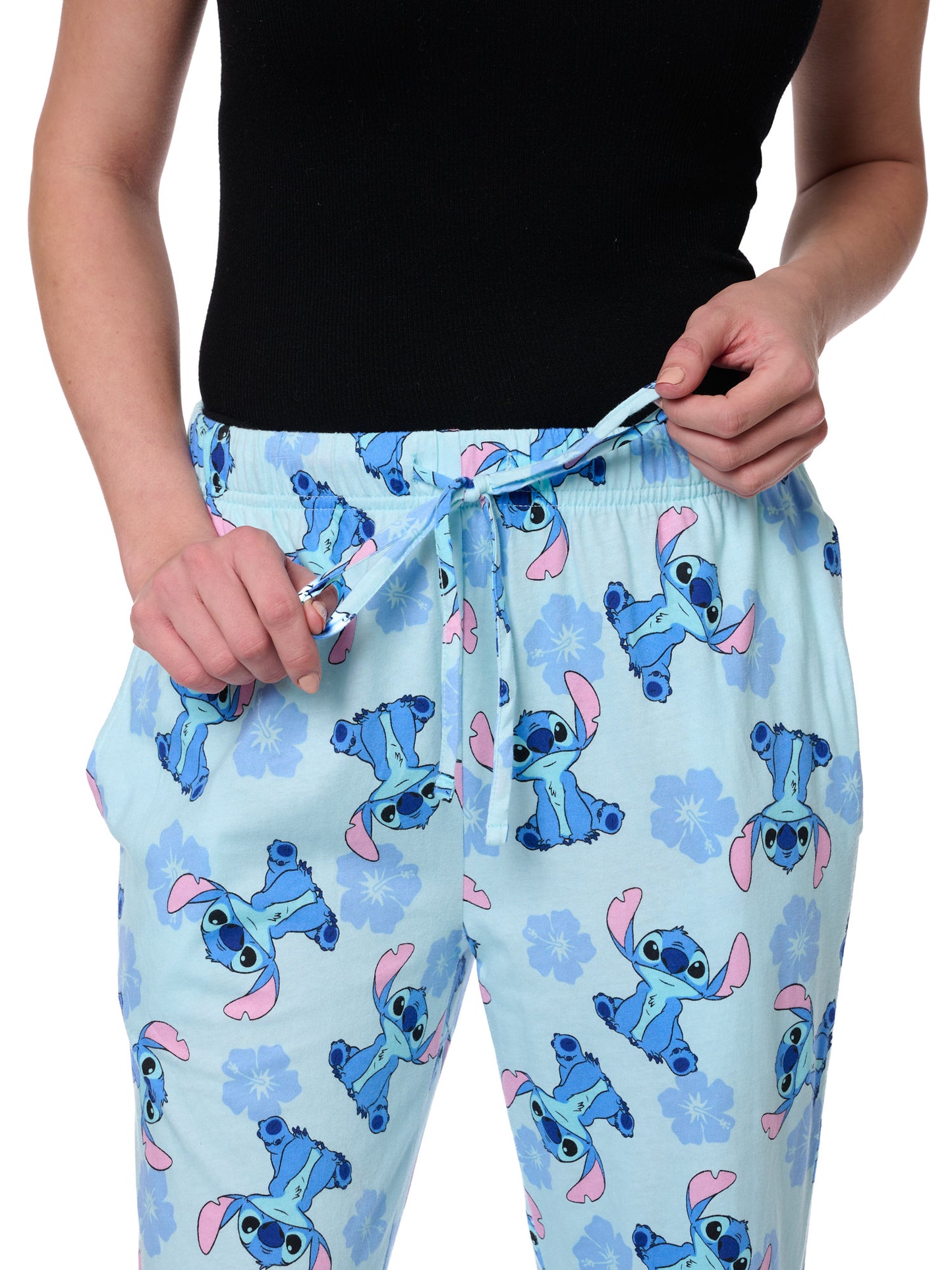 Disney Stitch Lounge Pajama Cotton Pants Hibiscus Flowers Womens