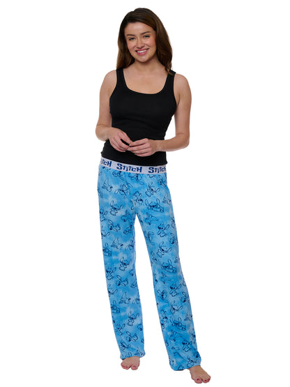 Womens Disney Stitch Pajama Pants Sleepwear Lounge Pants Blue Elastic Waist