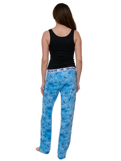 Womens Disney Stitch Pajama Pants Sleepwear Lounge Pants Blue Elastic Waist