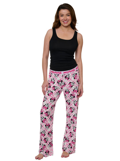 Womens Minnie Mouse Pajama Pants Sleepwear Lounge Pants Pink Elastic Waist Soft