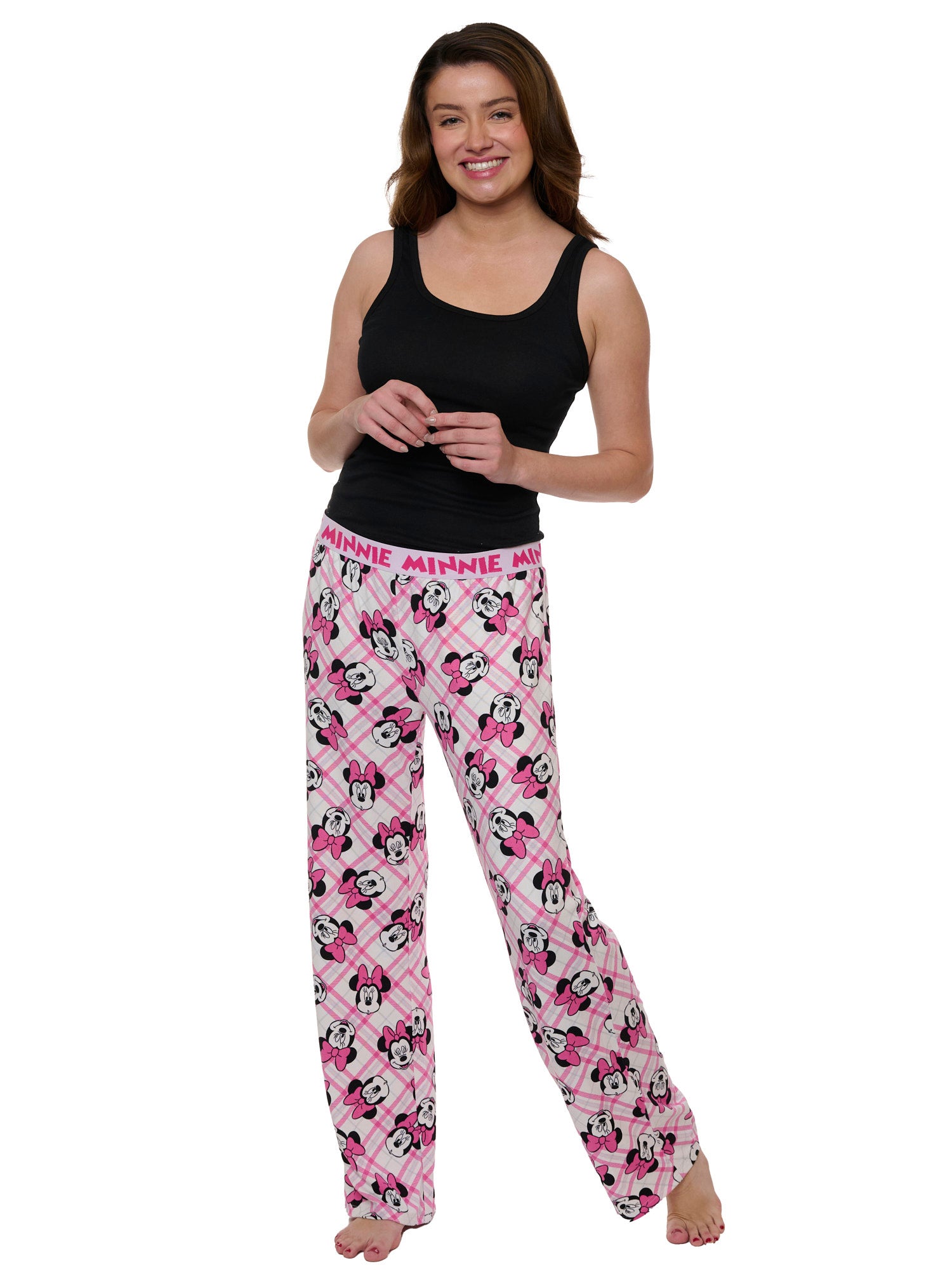 Womens Minnie Mouse Pajama Pants Sleepwear Lounge Pants Pink Elastic Waist Soft