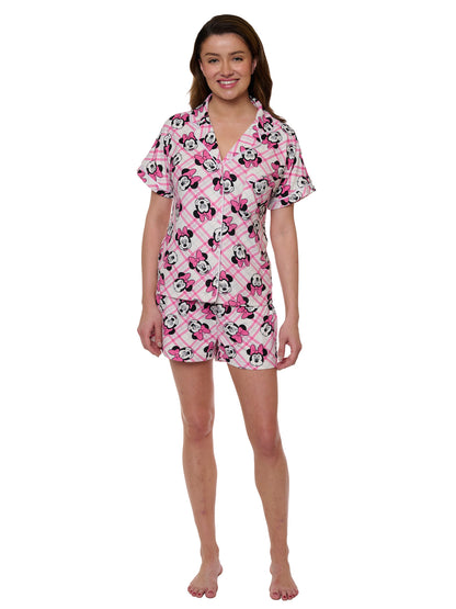 Women's Disney Minnie Mouse 2-Piece Pajama Set Button Shirt Shorts Super Soft