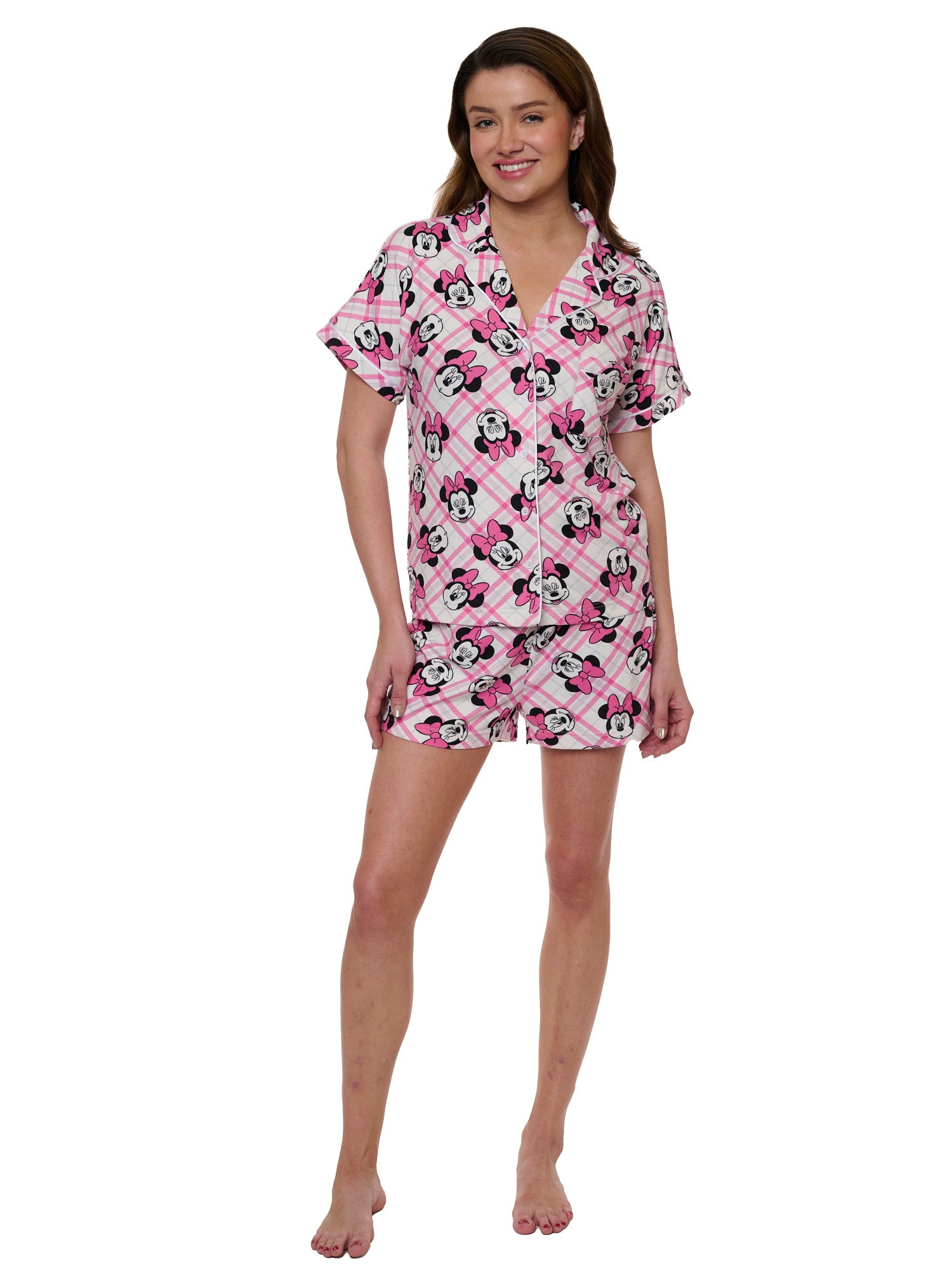 Women's Disney Minnie Mouse 2-Piece Pajama Set Button Shirt Shorts Super Soft