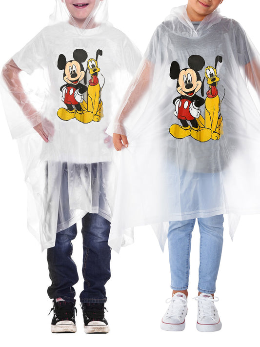 Disney Mickey Mouse Rain Poncho Hooded Water Resistant Pluto Kids Unisex 2-Pack