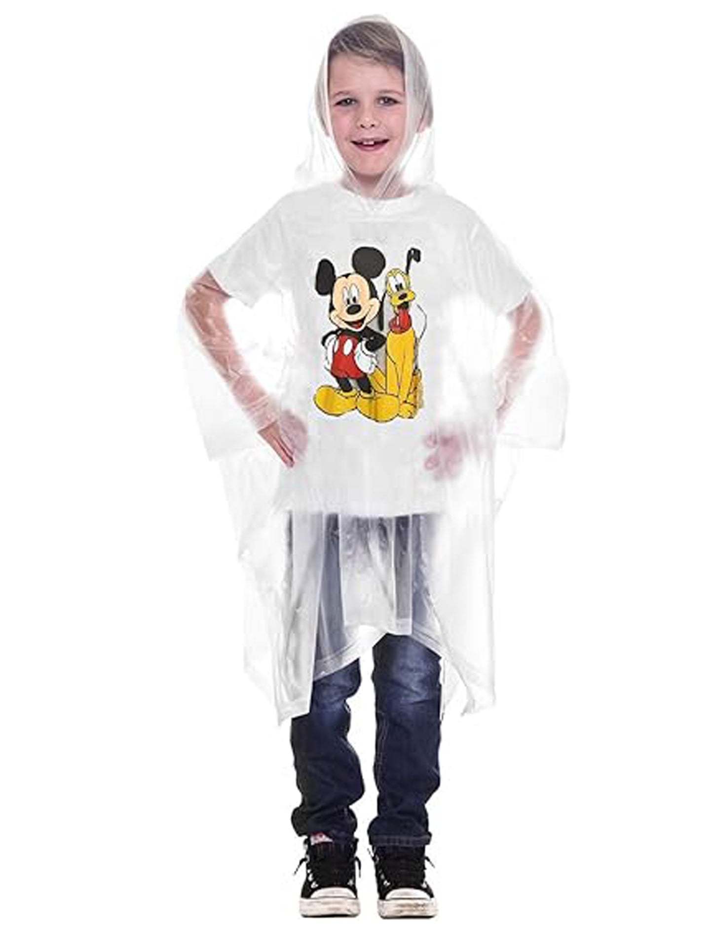 Disney Mickey Mouse Rain Poncho Water Resistant Hooded Clear Vinyl Pluto Kids