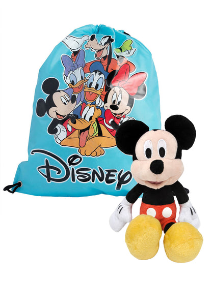 Disney Mickey Mouse 11" Plush Doll Toy w/ Mickey & Friends 15" Cinch Sling Bag