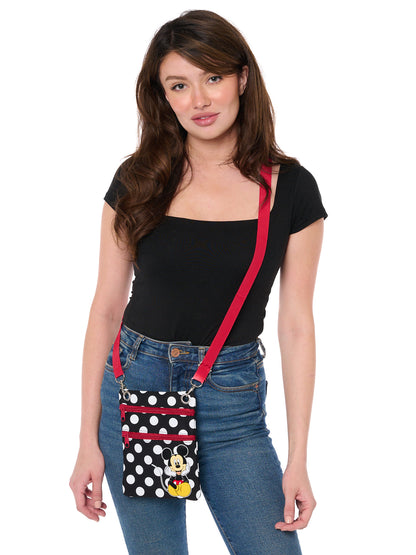 Disney Mickey Mouse Passport Bag Crossbody Purse Travel Black White