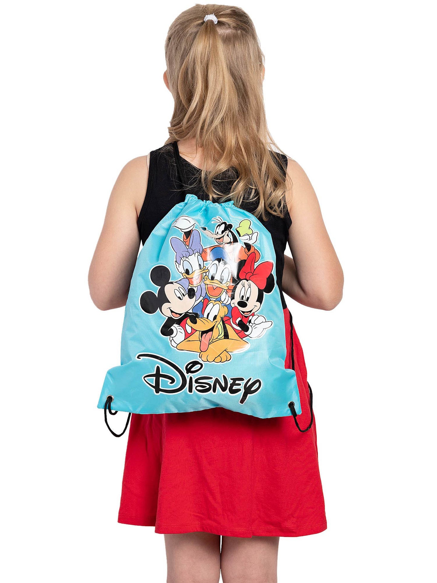 Disney Mickey Mouse & Friends 15" Drawstring Cinch Tote Sling Bag Blue