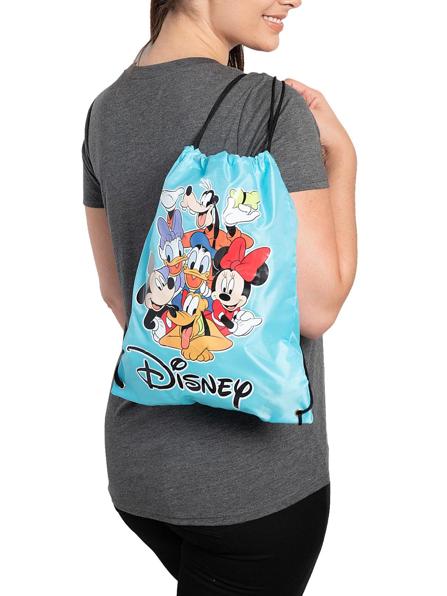 Disney Mickey Mouse & Friends 15" Drawstring Cinch Tote Sling Bag Blue