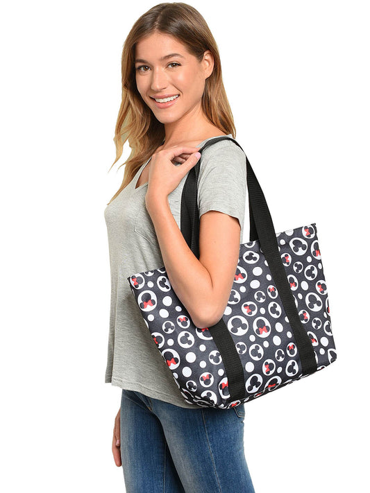 Mickey Mouse Tote Bag Minnie Icon Zippered Black Disney Travel Handbag