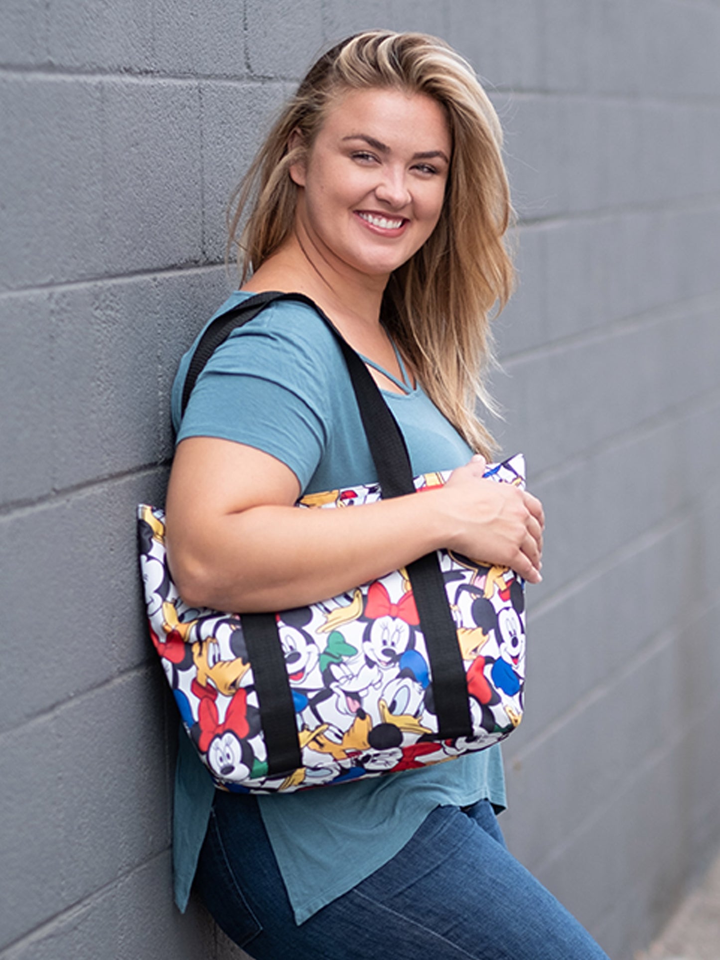 Women's Mickey Mouse Tote Bag Zippered Beach Bag Minnie Pluto Donald Goofy