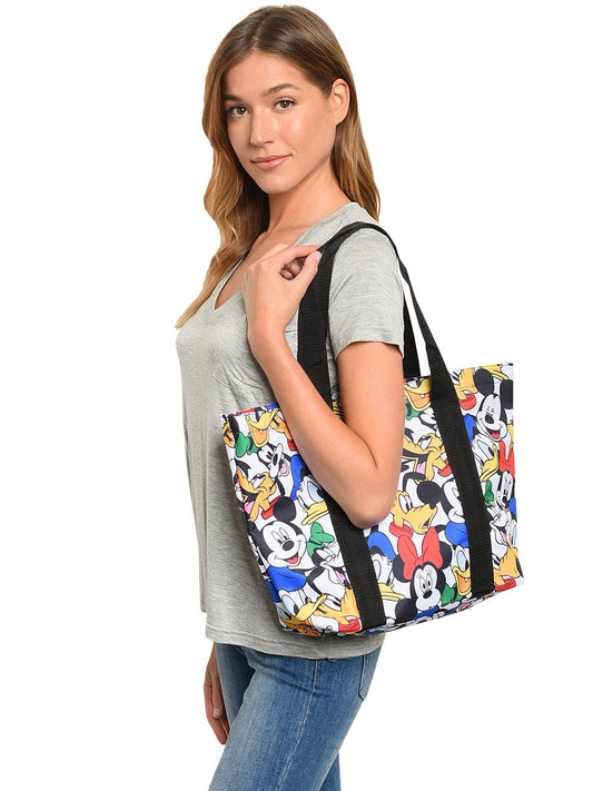 Women's Mickey Mouse Tote Bag Zippered Beach Bag Minnie Pluto Donald Goofy