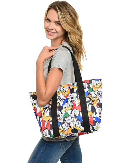 Women's Mickey Mouse Tote Bag Zippered Beach Bag Minnie Pluto Donald Goofy