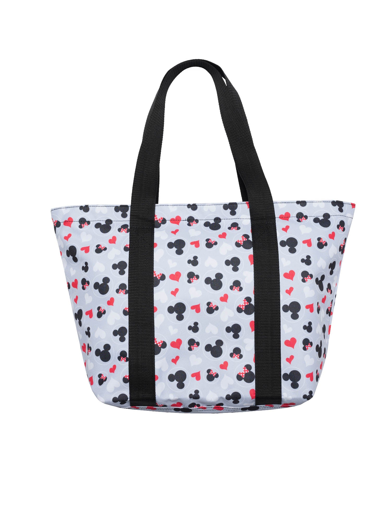 Women's Disney Mickey & Minnie Mouse Heart Icons Zip Tote Bag Gray Red White