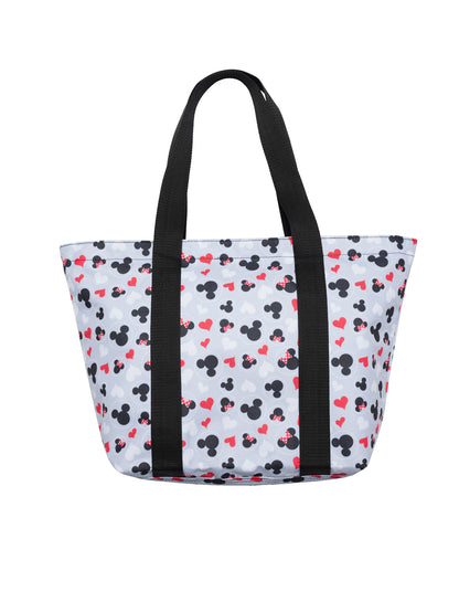 Women's Disney Mickey & Minnie Mouse Heart Icons Zip Tote Bag Gray Red White